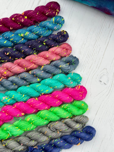 Aurora Borealis - Hand Dyed Mini Skeins Neon Neps