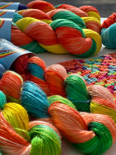 Load image into Gallery viewer, Life&#39;s A Peach - Superwash Merino &amp; Nylon Hand Dyed Yarn Rainbow Wool
