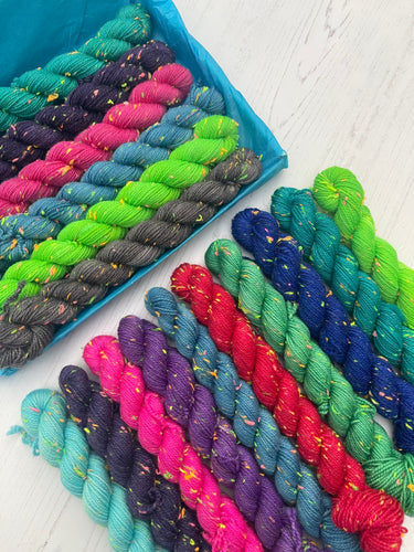 Aurora Borealis - Hand Dyed Mini Sock Skeins Neon Neps