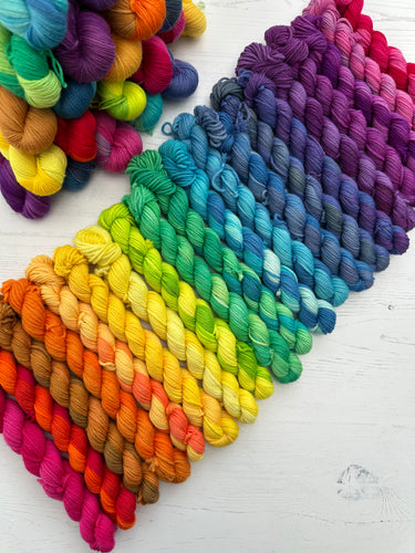 Rainbow Colours Mini Skein Yarn Set of 20 - Hand Dyed Wool