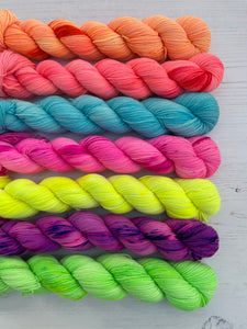 Neon Rainbow Yarn Set - Variegated & Semi Solid Colours - Mini Skeins Hand Dyed Wool