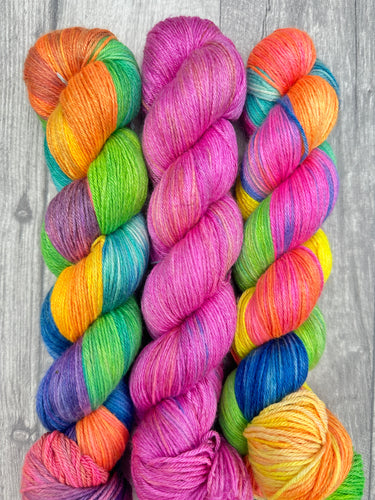 Rainbow & Pink Grab Bag Set - Superwash Merino & Mulberry Silk - 4Ply Sock - Hand Dyed Luxury Yarn