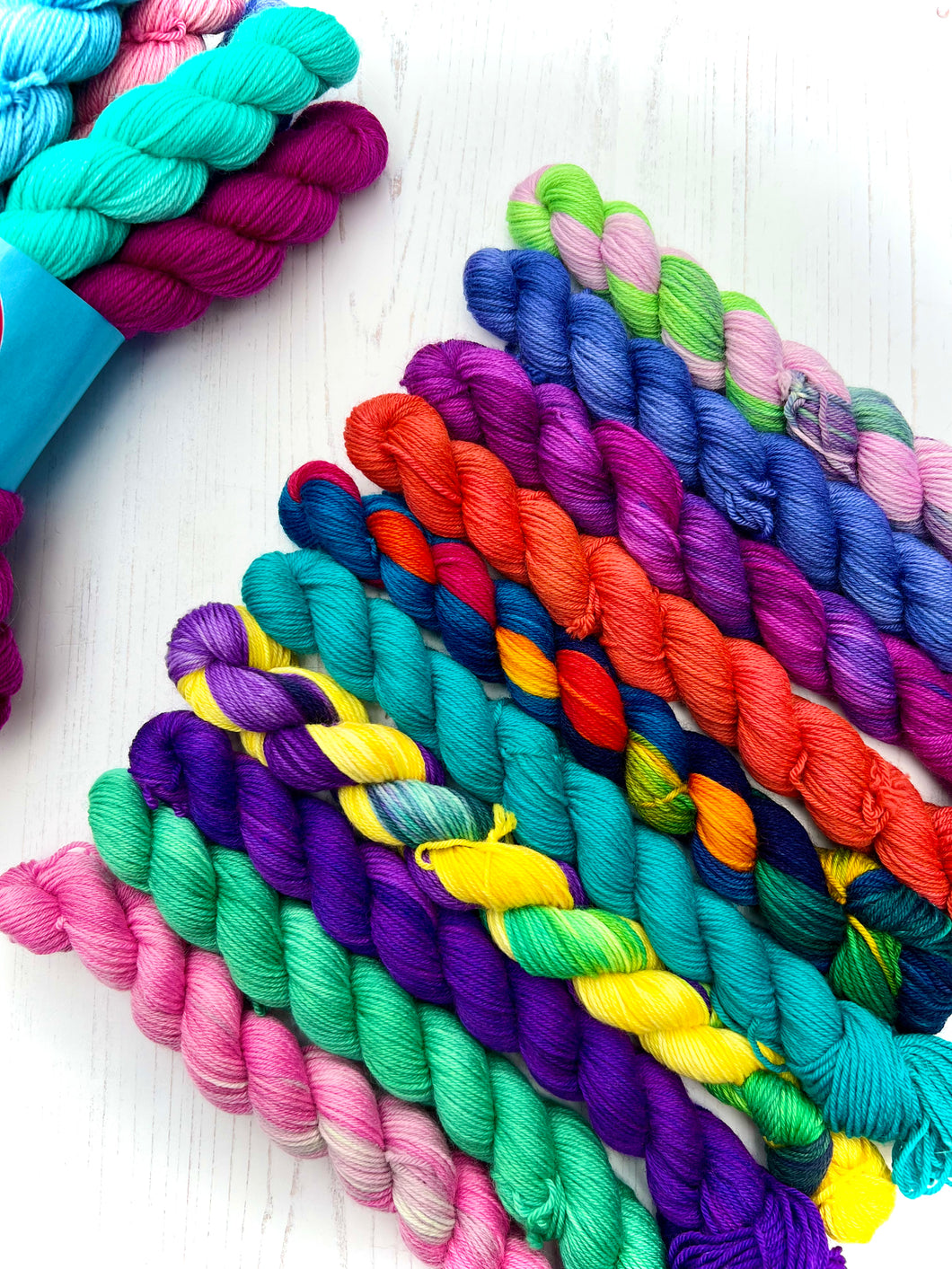 Mini Skein Sock Yarn Set of 10 - Hand Dyed Wool