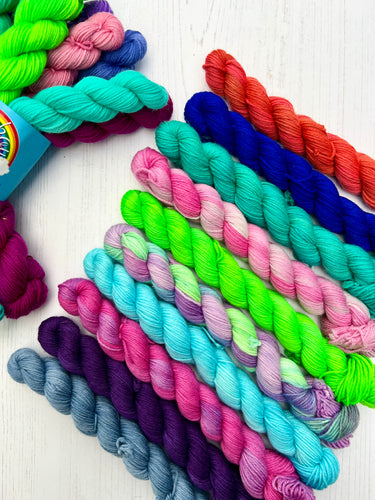 Mini Skein Sock Yarn Set of 10 - Hand Dyed Wool