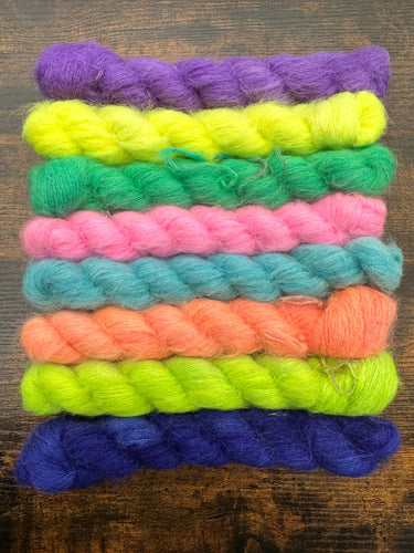 Grab Bag Set 6 - Suri Alpaca & Mulberry Silk - Lace - Hand Dyed Fluffy Yarn