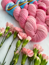 Load image into Gallery viewer, Pink Carnations Flower - Superwash Merino &amp; Nylon - DK or Sock Hand Dyed Yarn