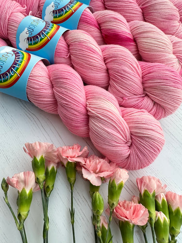 Pink Carnations Flower - Superwash Merino & Nylon - DK or Sock Hand Dyed Yarn